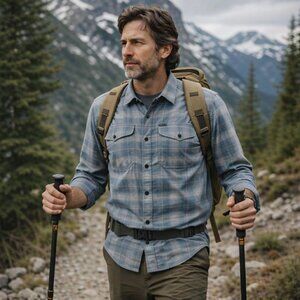 Filson Mens L Long Sleeve Button Shirt Twin Lakes Sport Plaid Blue Gray Gorpcore